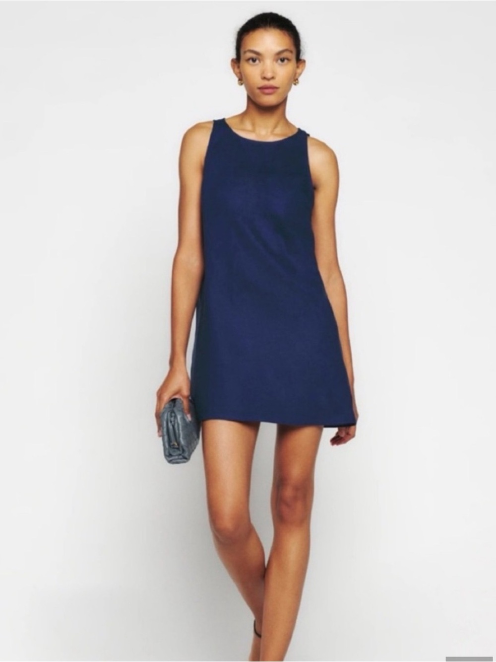 Reformation Jessi Linen Shift Dress in Navy